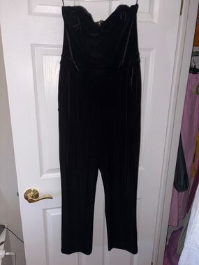 Express Black Strapless Velvet Jumpsuit